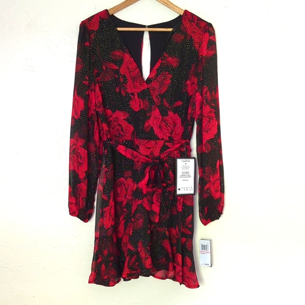 City Studio Black Red Floral with Little Gold Sparkles size 13 Juniors Dress
